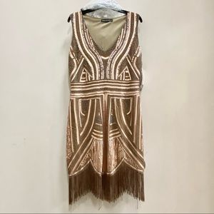 Camel Gold Flapper Dress 1920s Harlem Gatsby